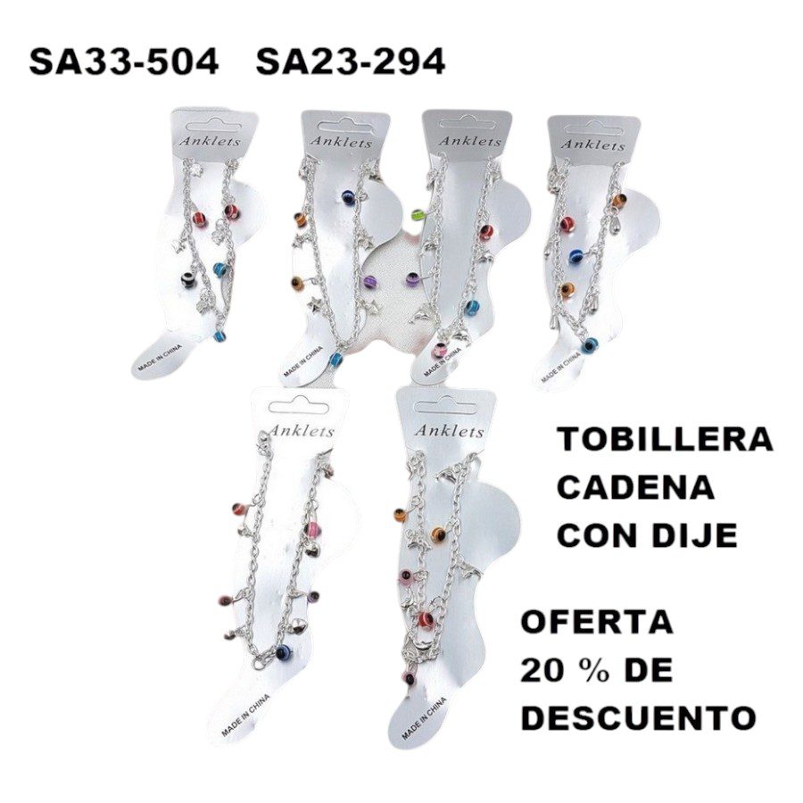 SA33-504-23-294 TOBILLERA CADENA CON DIJES OJOS