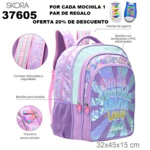 37605 Mochila Lettering smile sparkle con llavero