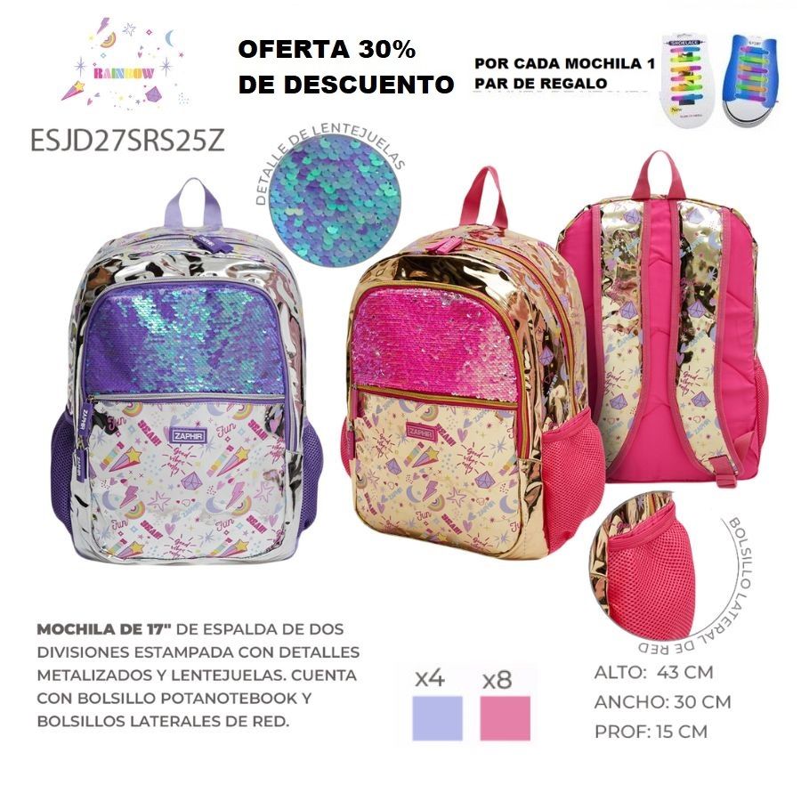 ESJD27SRS25Z MOCHILA ESPALDA GLITER BRILL 8DORA 4PLAT