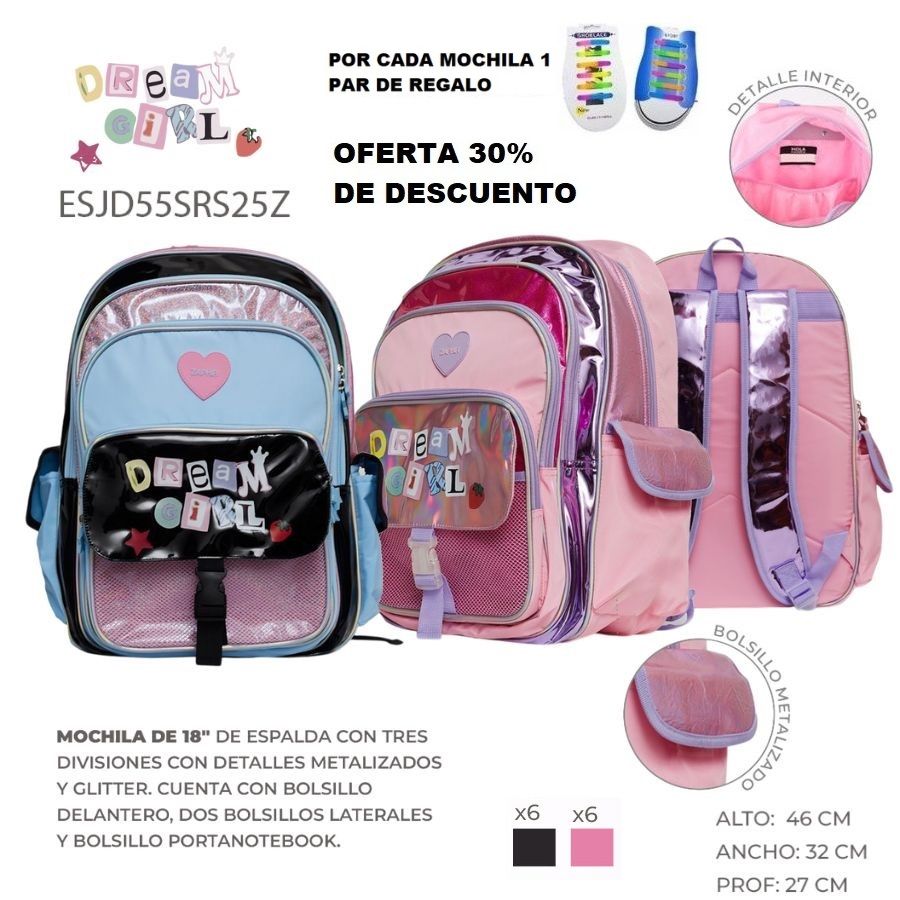 ESJD55SRS25Z MOCHILA ESPALDA 18 METALIZADO 6ROSA 6CEL