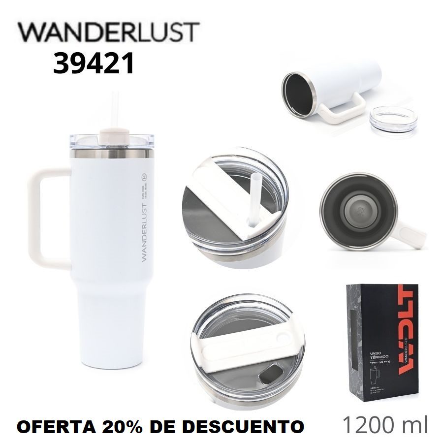 39421 Vaso termico Wanderlust con bombilla 1200ml BLANCO