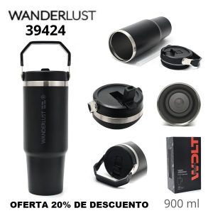39424 Vaso termico Wanderlust con pico 900ml NEGRO