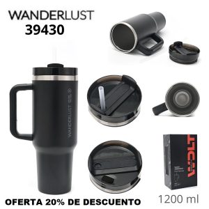 39430 Vaso termico Wanderlust con bombilla 1200ml NEGRO