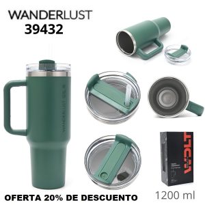 39432 Vaso termico Wanderlust con bombilla 1200ml VERDE