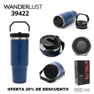 39422 Vaso termico Wanderlust con pico 900ml AZUL