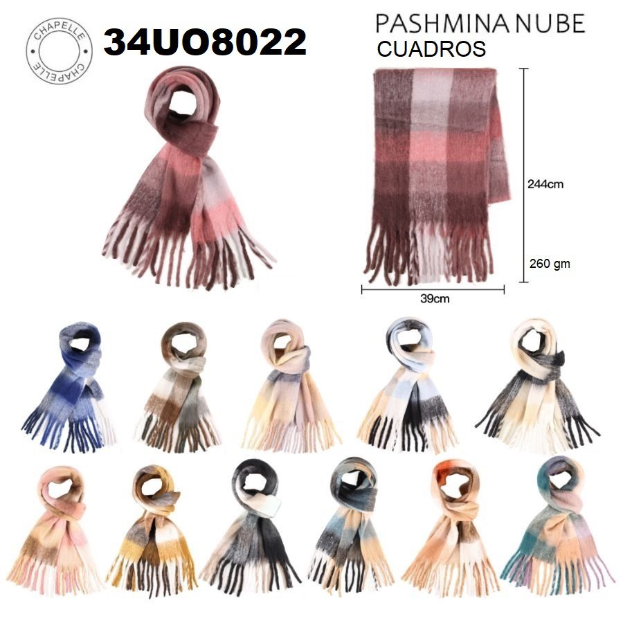 34UO8022 PASHMINA NUBE CUADROS 260 gm