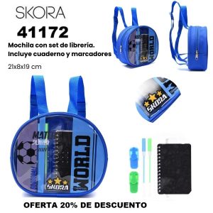 41172 Mochila con Set librería incluye cuaderno Futbol World azul