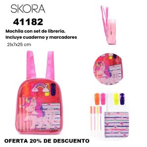 41182 Mochila con Set librería incluye cuaderno Unicornio fondo multicolor