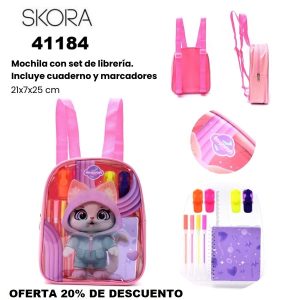 41184 Mochila con Set librería incluye cuaderno Gatito con orejas