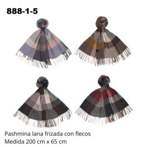 888-1-5 PASHMINA LANA FRIZADA CON FLECOS
