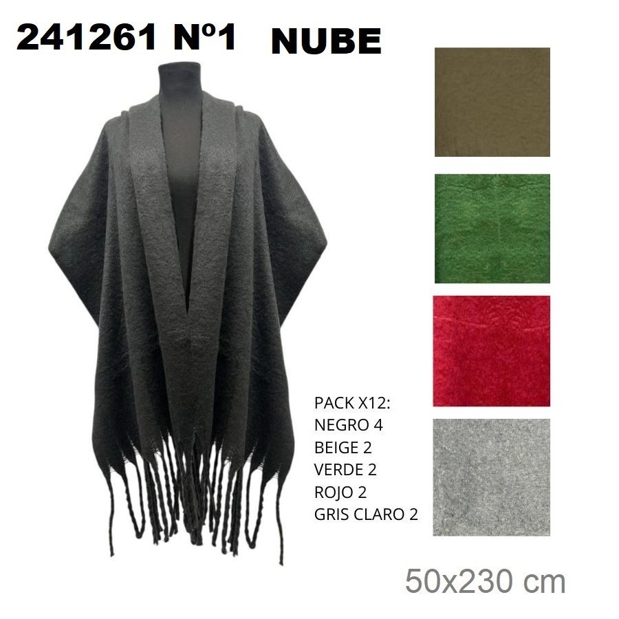241261 Nº 1 PASHMINA NUBE LISA NEGRO VERDE ROJO GRIS CLARO BEIGE
