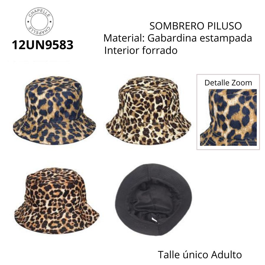 12UN9583 SOMBRERO PILUSO GABARGINA ESTAMPADA