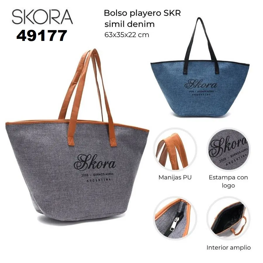 49177 Bolso playero SKR simil denim con estampa