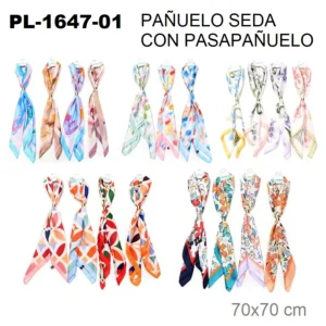 PL-1647-01 Pañuelos de cuello con pasa pañuelo 70x70cm